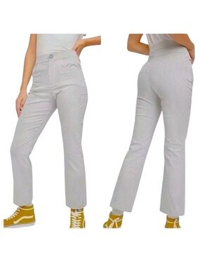 FREE PEOPLE Florence Crop Flare High Rise Pants White Railroad Striped Stretch S